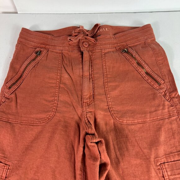 American Eagle Linen Blend Pants Women's 34x29* High Rise Wide Leg Orange Tag 12 - Picture 3 of 16